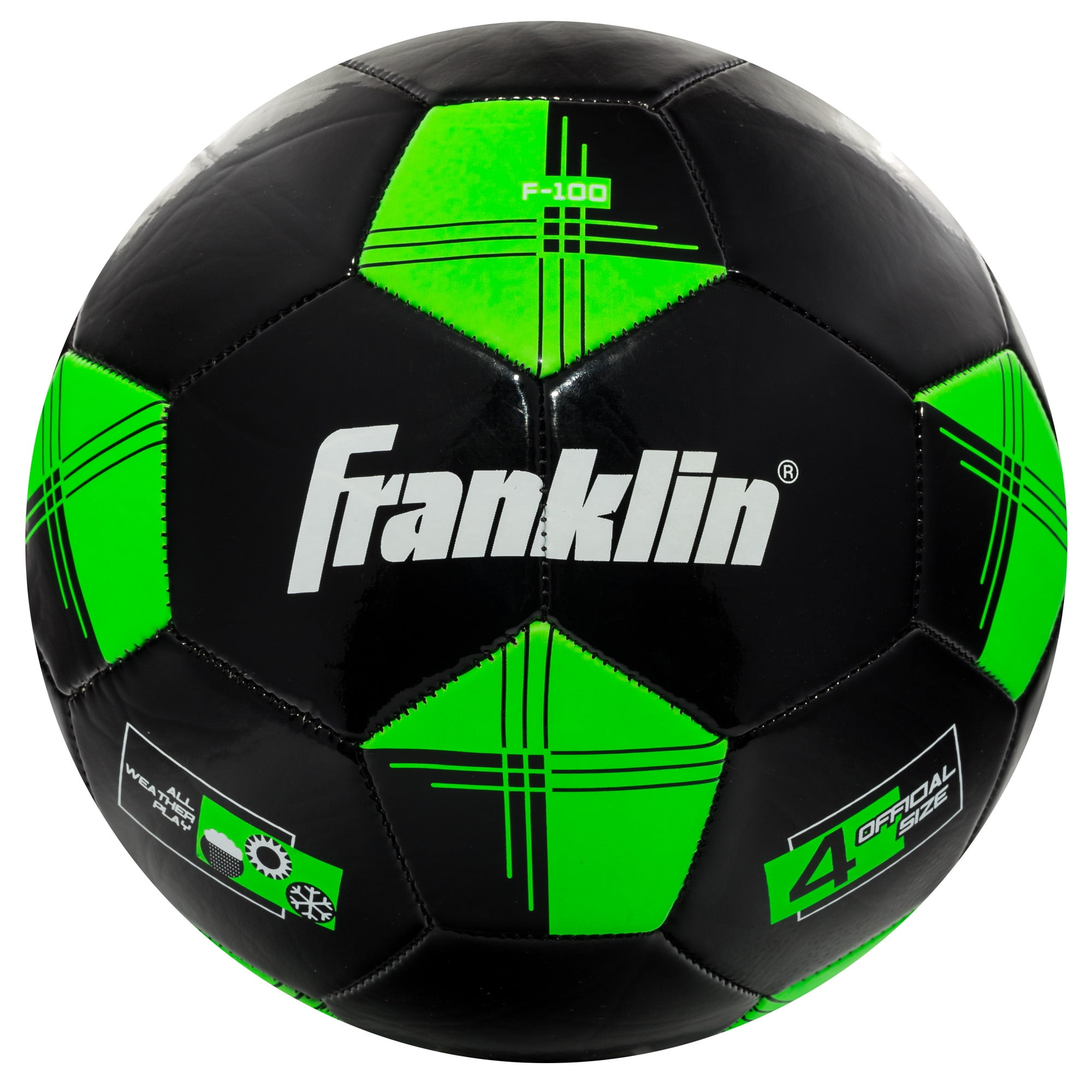 Franklin Sports Competition 100 Size 4 Soccer Ball-Black/Lime