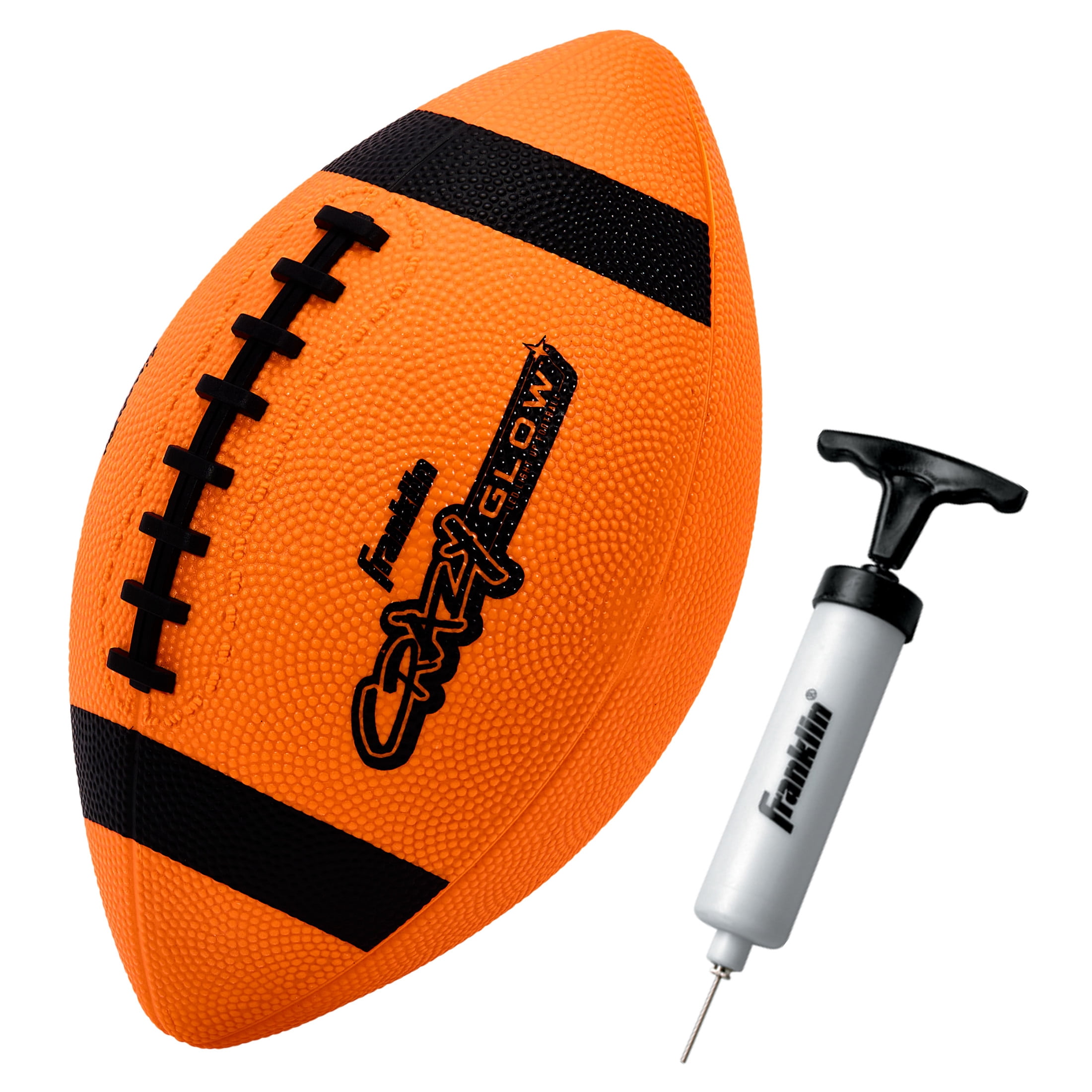 Franklin Sports Glow in the Dark Football - Crazy Glow Light Up Indoor + Outdoor Football - Junior Size Youth Ball - Air Pump Included - Perfect Gift for Kids + Adults