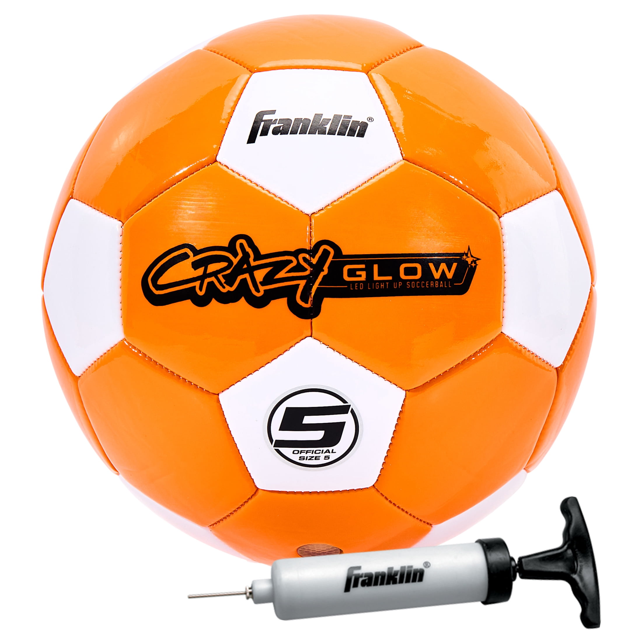 Franklin Sports Glow in the Dark Soccer Ball - Crazy Glow Light Up Indoor + Outdoor Soccer Ball - Official Size 5 - Air Pump Included - Perfect Gift for Kids + Adults