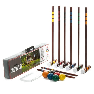 Franklin Sports Croquet Set - Includes 6 Croquet Wood Mallets, 6 All Weather Balls, 2 Wood Stakes and 9 Metal Wickets - Classic Family Outdoor Game - Family Set