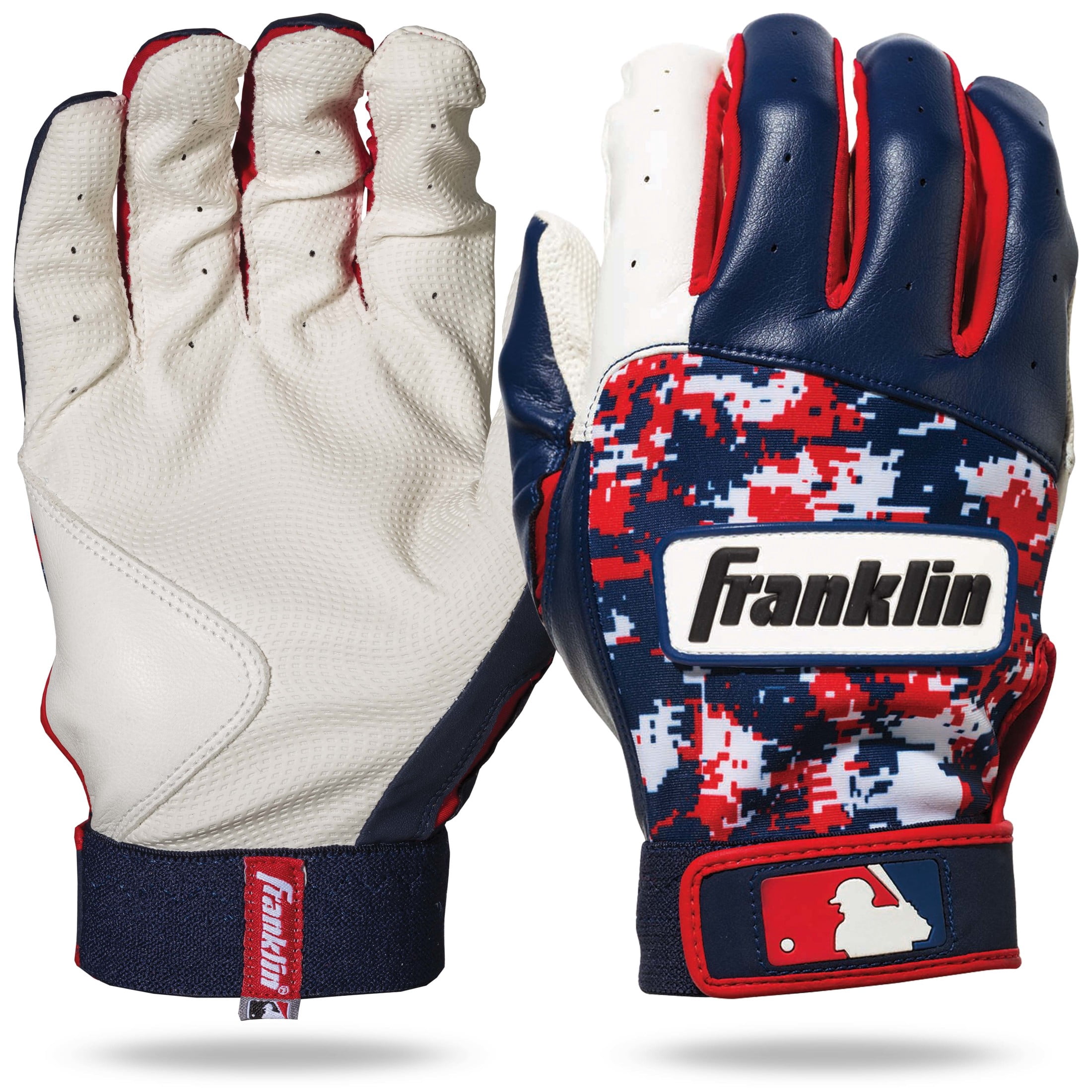 Franklin Sports Digitek Batting Gloves White/Navy/Red Digi Youth Large