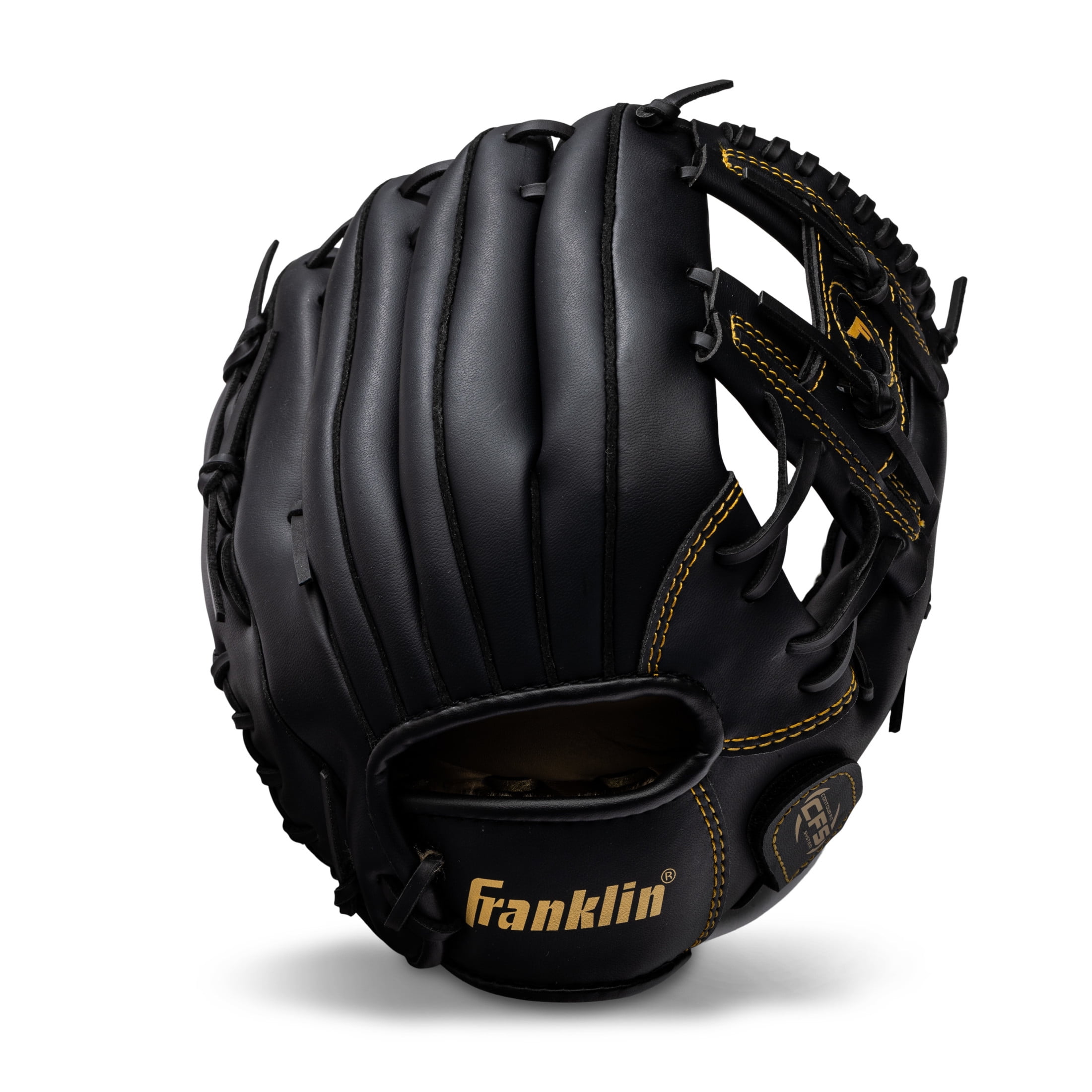 Franklin Sports Field Master Baseball + Softball Glove, 11 in, Black/Gold, Right Hand Throw