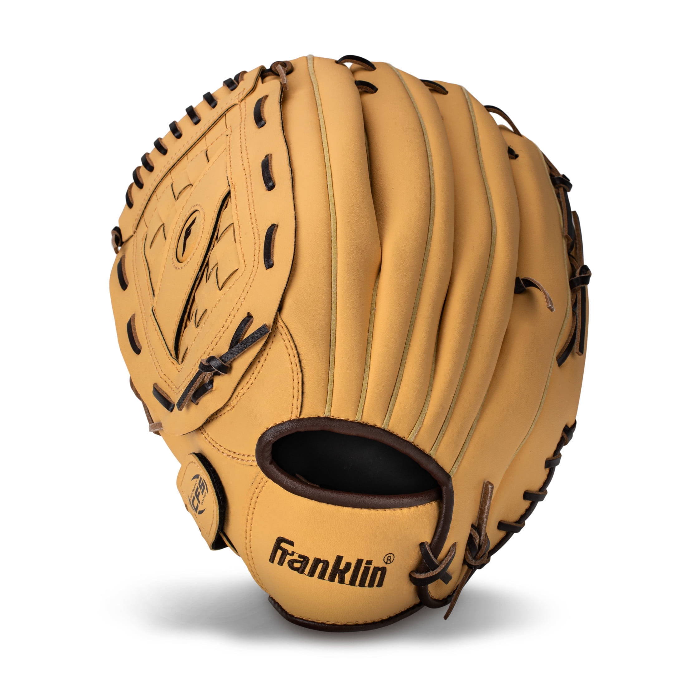 Franklin Sports Field Master Baseball + Softball Glove, 14 in, Camel Brown, Left Hand Throw