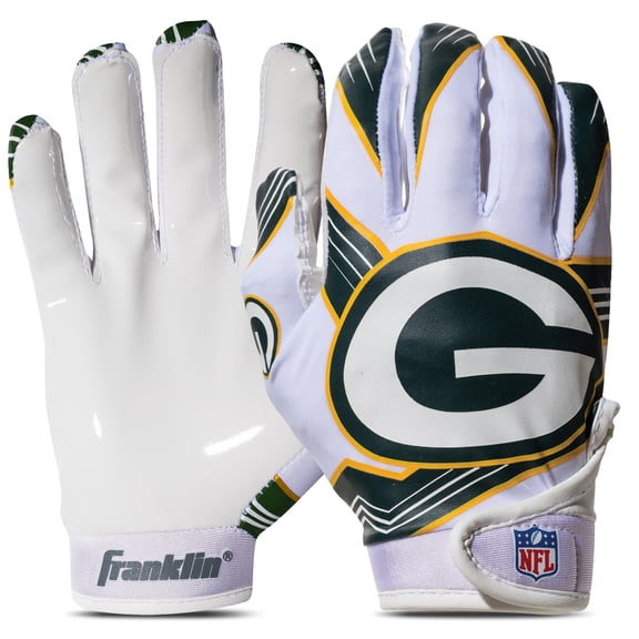Franklin Sports Green Bay Packers Youth NFL Football Receiver Gloves - Official NFL Team Logos - Kids Football Gear + Accessories - Youth M/L Pair