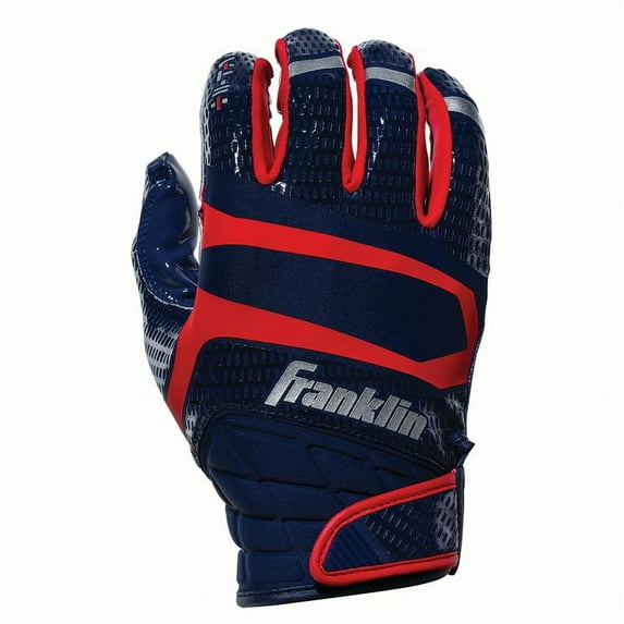 Franklin Sports Hi-Tack Premium Football Receiver Gloves - Navy/Red - Youth Medium
