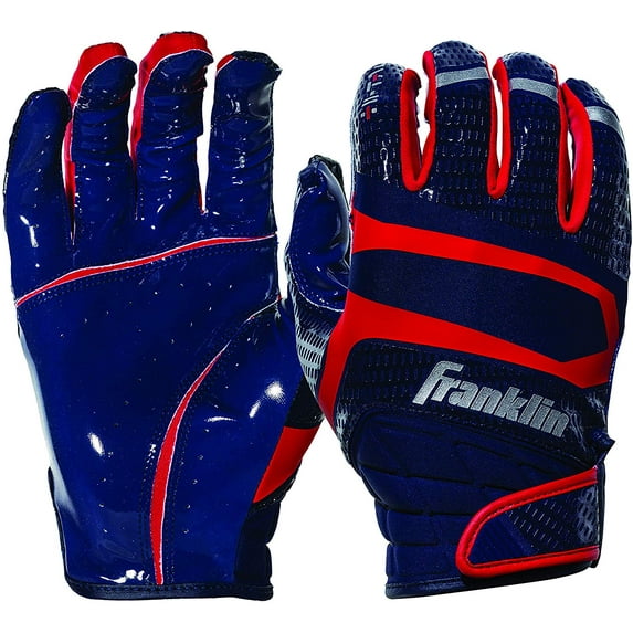 Franklin Sports Hi-Tack Premium Football Receiver Gloves - Navy/Red - Youth Small