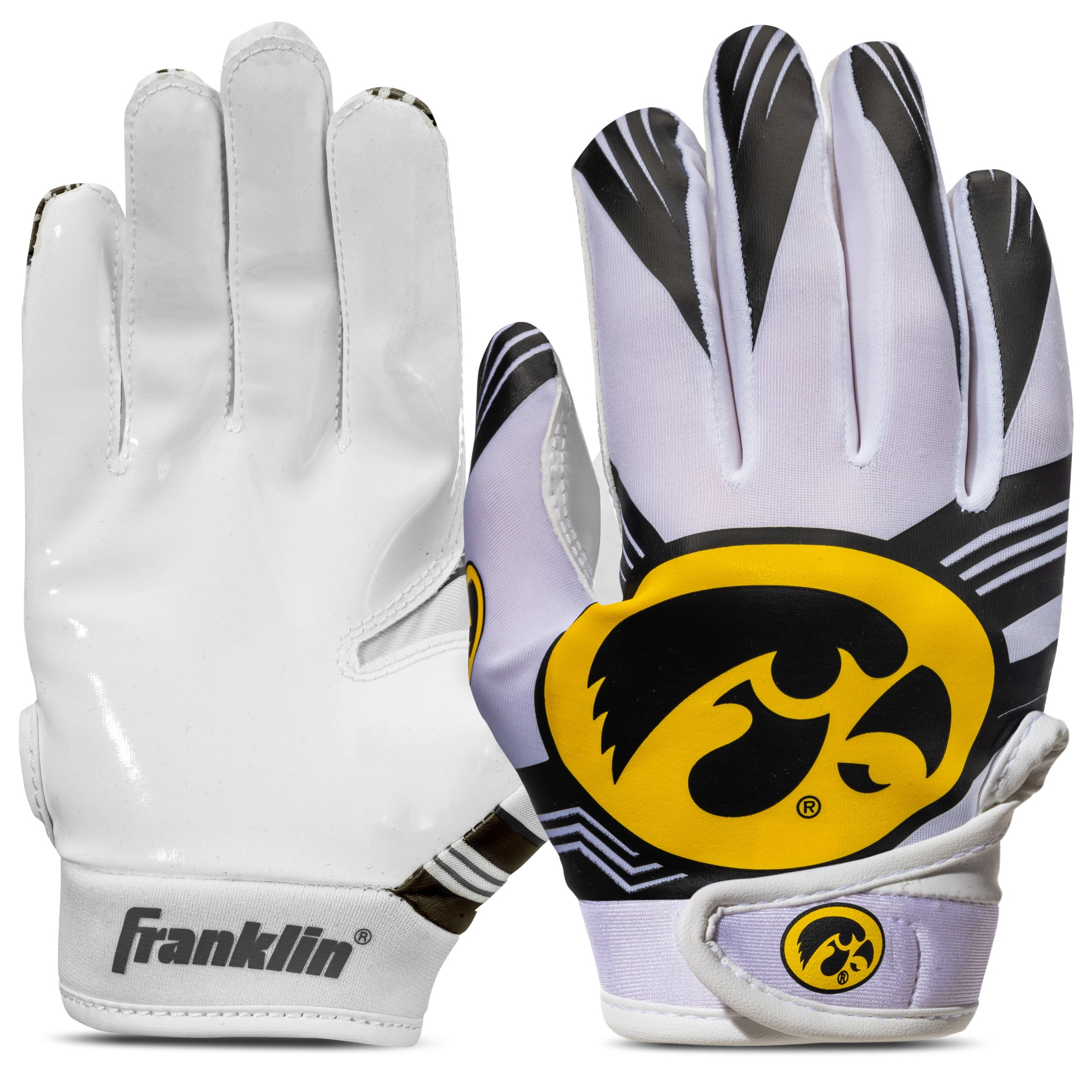 Franklin Sports Iowa Hawkeyes Kids Football Receiver Gloves - Youth Official NCAA College Team Football Gloves - Silicone Palm Receiver Gloves for Kids Ages 7 -10 - Youth Small/Extra Small