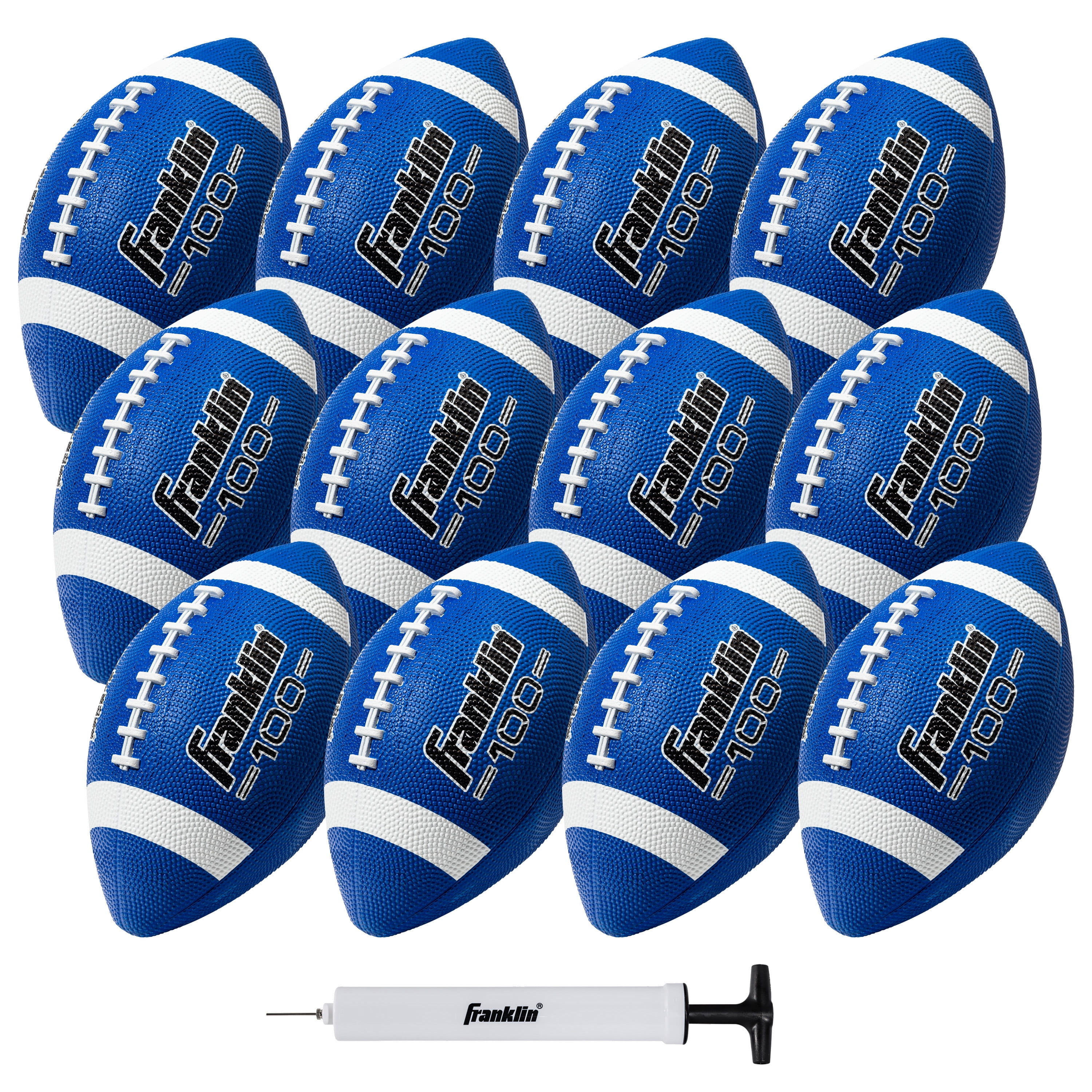Franklin Sports Junior Footballs - Grip-Rite 100 - Kids Junior Size Rubber Footballs - Youth Footballs - 12 Pack of Footballs with Pump - Blue/White