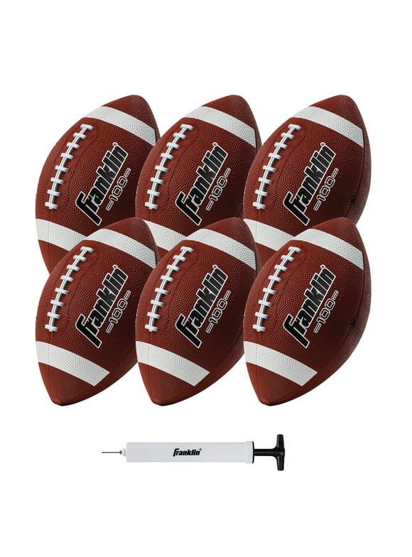 Franklin Sports Junior Size Rubber Football - 6 Pack Deflated with Pump