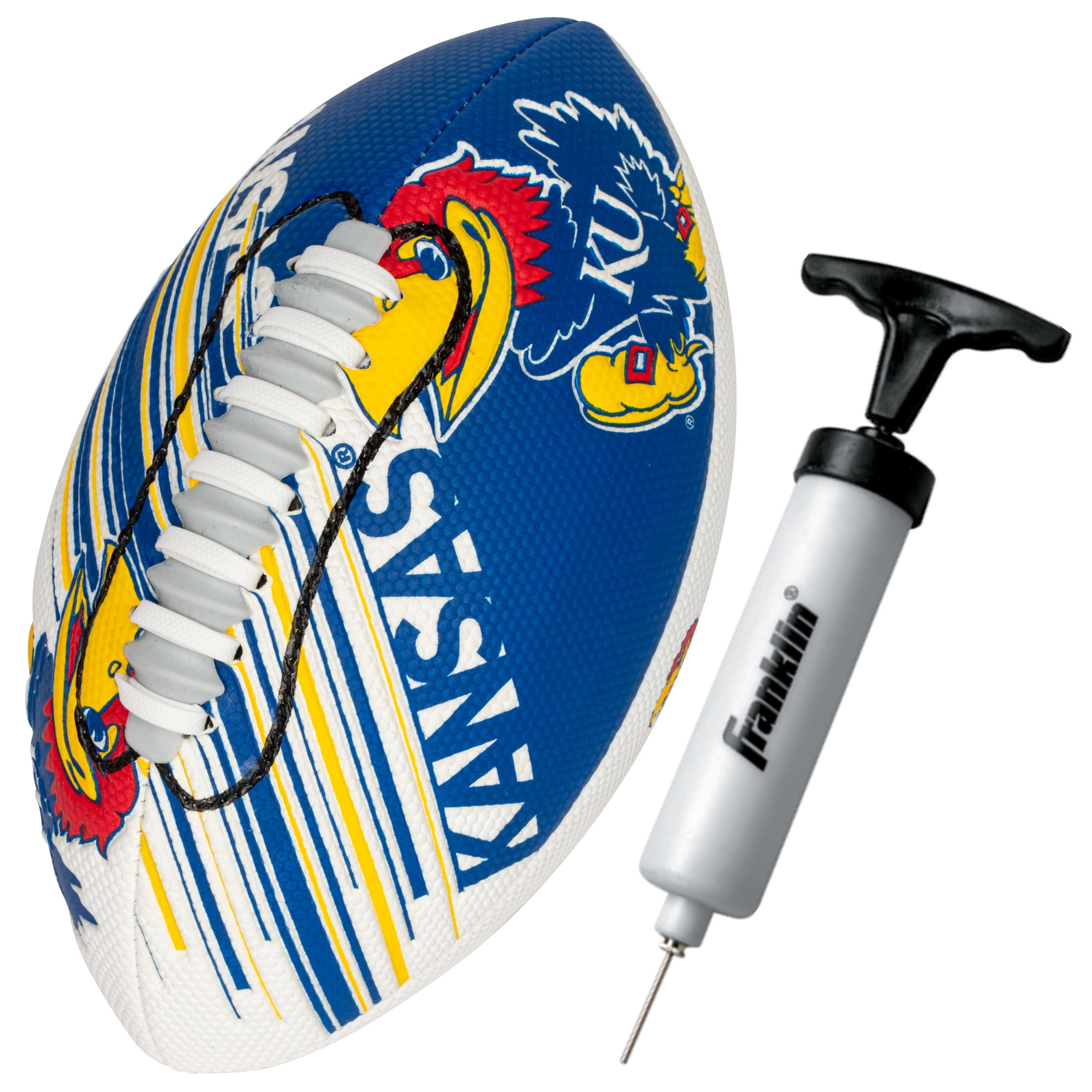 NCAA Kansas Jayhawks Foam Football - Youth Mini Football for Kids - 8.5" Junior Soft Foam Football - SPACELACE Easy Grip Cover - Perfect Toy Football for Kids