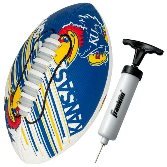 NCAA Kansas Jayhawks Foam Football - Youth Mini Football for Kids - 8.5" Junior Soft Foam Football - SPACELACE Easy Grip Cover - Perfect Toy Football for Kids