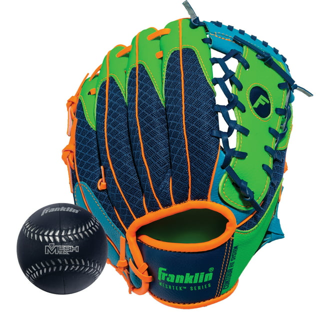 Franklin Sports Kid's Glove and Ball Set - Meshtek Foam Baseball and T-Ball Mitt - Righty