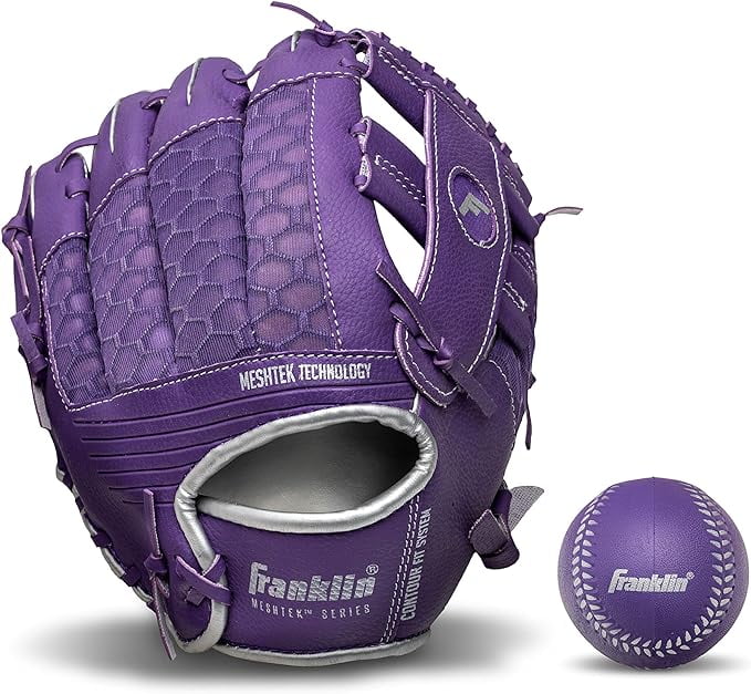 Franklin Sports Kids Baseball Glove + Ball Sets - Meshtek Youth Teeball Gloves for Kids + Toddlers - Left + Right Hand Throw Mitts + Glove Sets with Foam Balls - Boys + Girls Gloves - 9.5