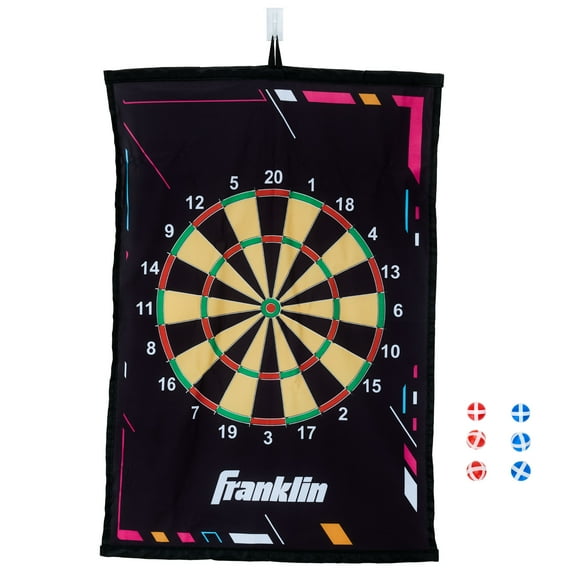 Franklin Sports Kids Dartboard Target Toss Game - Over The Door Ball Dart Game with Target + (6) Self-Stick Balls - Indoor - Boys + Girls - Ages 6+