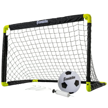 Franklin Sports Kids Mini Soccer Goal Set - Backyard/Indoor Net + Ball Set with Pump - Portable Folding Youth Goal Set - Black + Yellow - 36" x 24"