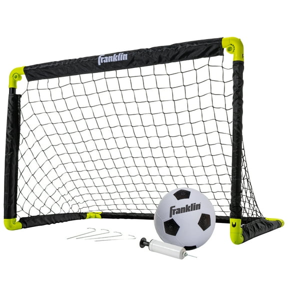 Franklin Sports Kids Mini Soccer Goal Set - Backyard/Indoor Net + Ball Set with Pump - Portable Folding Youth Goal Set - Black + Yellow - 36" x 24"