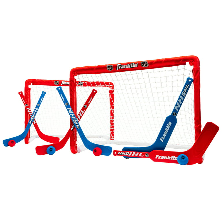 Franklin Sports NHL s Mini Hockey Set - Includes 1 Knee Hockey Goal - 2  Mini Hockey Sticks + 2 Foam Balls - Indoor Mini Hockey Goal + Sticks Set