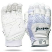 Franklin Sports MLB Baseball Batting Gloves - Shok-Sorb X Batting Gloves for Baseball + Softball - Adult + Youth Padded Non-Sting Pair - White + Chrome - Adult Small