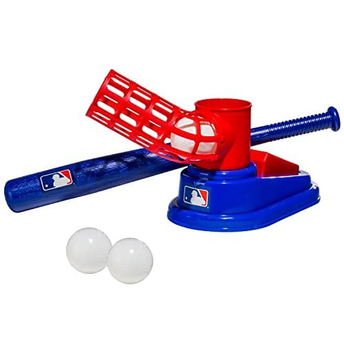 Franklin Sports MLB Baseball Pop A Pitch - Includes 25 Inch Collapsible Plastic Bat and 3 Plastic Baseballs