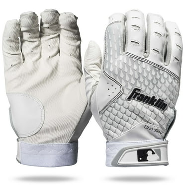 Franklin Sports MLB Batting Gloves - 2nd Skinz Batting Gloves - Baseball + Softball Gear - Adult L White Pair for Hitting - Adult Large