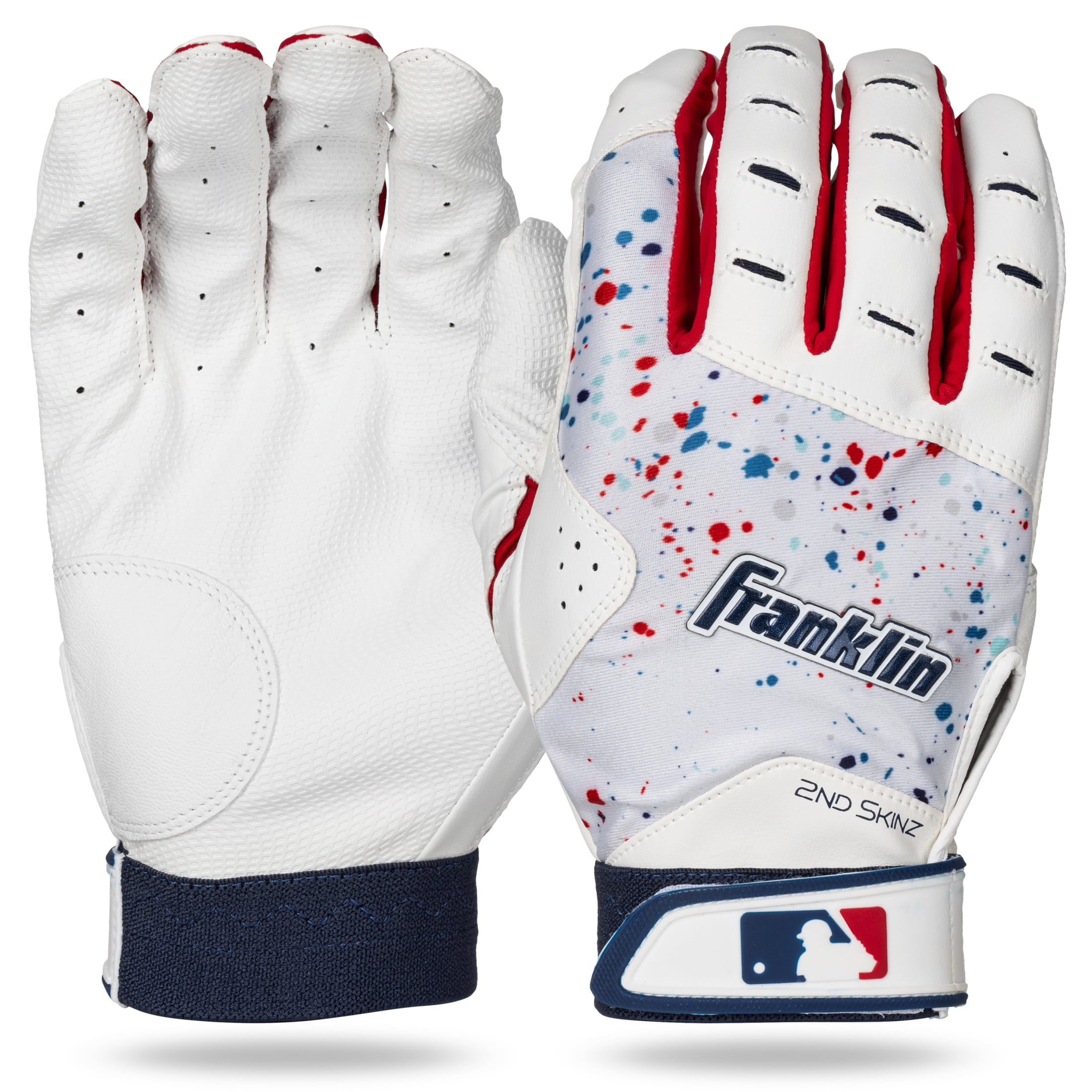 Franklin Sports MLB Batting Gloves - 2nd Skinz Drip Baseball + Softball Batting Gloves - Adult + Youth Premium Leather Pair - USA - Adult XL