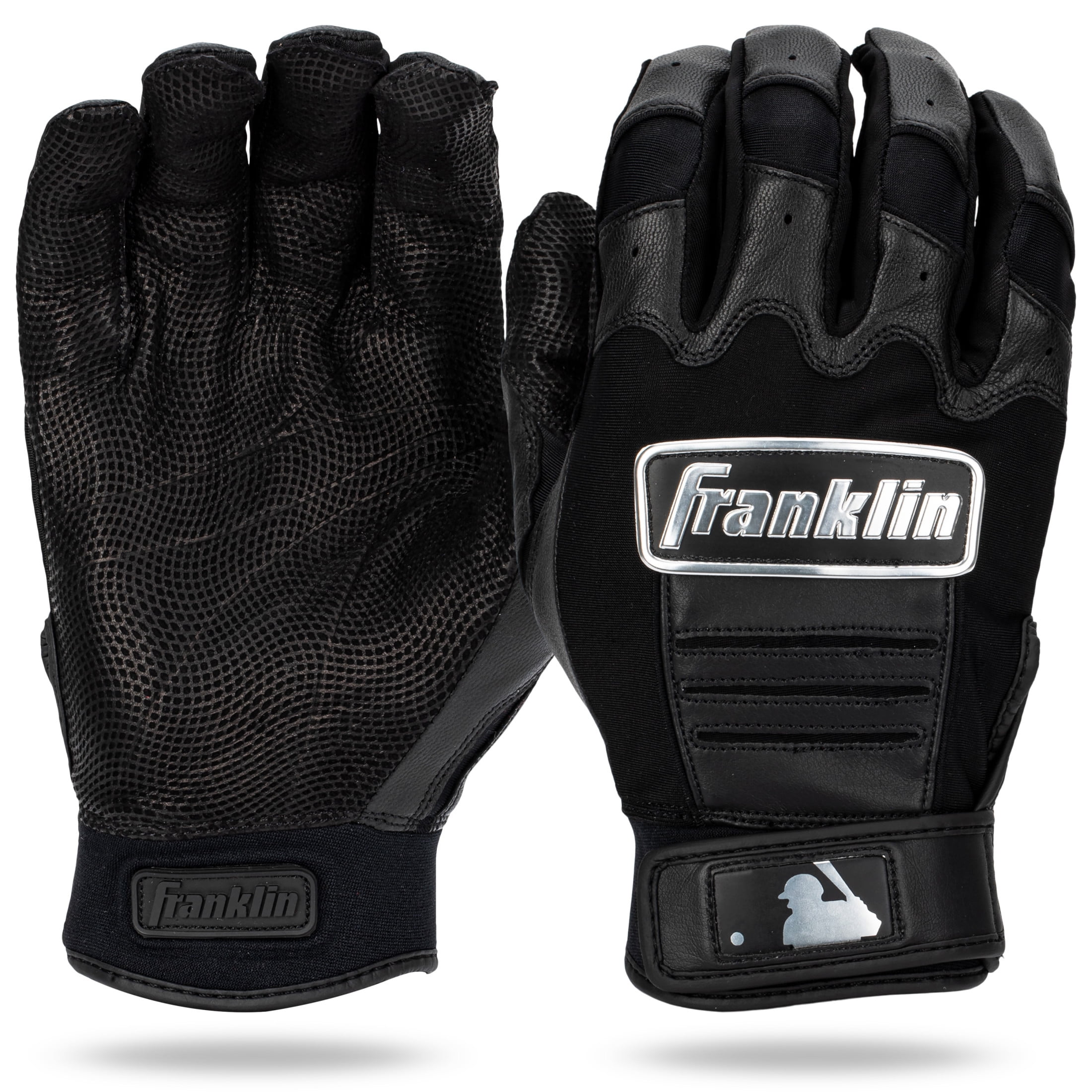 Franklin Sports MLB Batting Gloves - CFX Pro Chrome Adult + Youth Batting Gloves Pair - Baseball + Softball Batting Gloves - Black - Adult Large