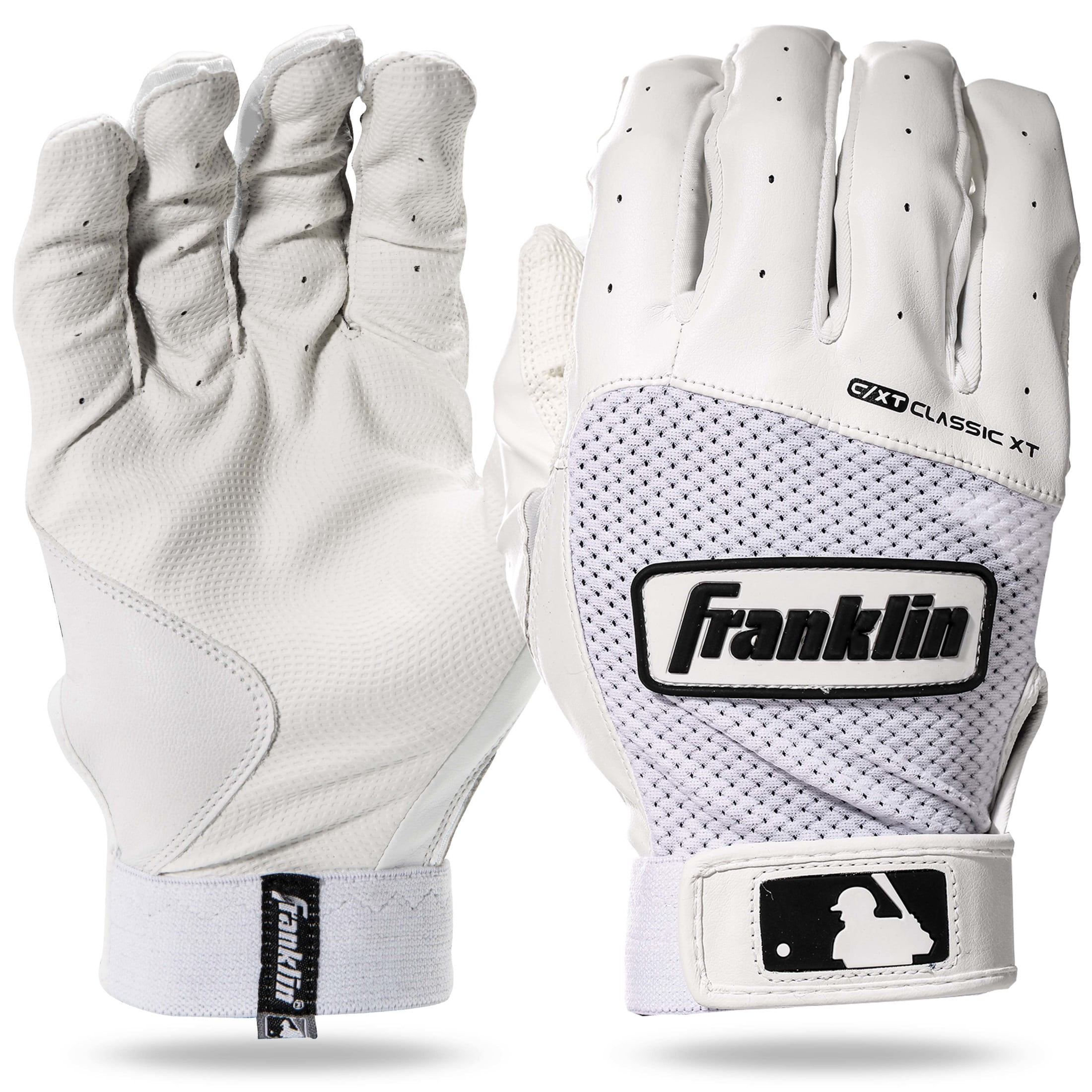 Franklin Sports MLB Batting Gloves - Classic XT Adult Men's + Youth Batting Gloves Pair - Baseball + Softball Gear - White - Adult Large
