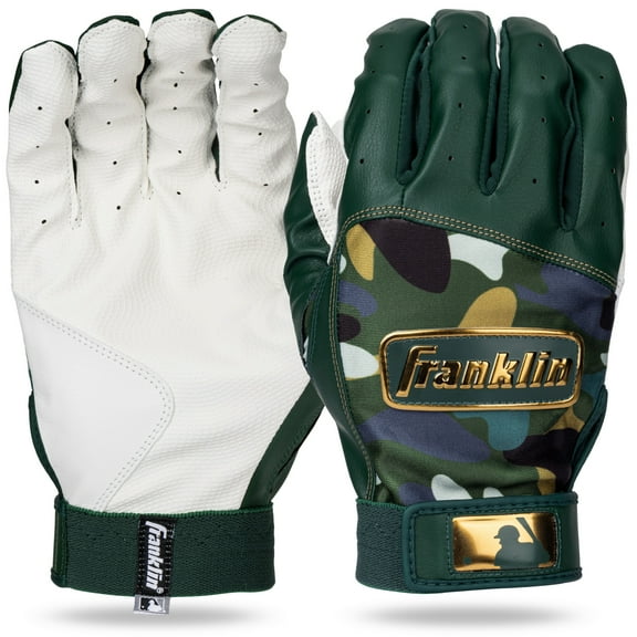 Franklin Sports MLB Batting Gloves - Digitek Camo Baseball + Softball Batting Gloves - Premium Leather Baseball Batting Gloves - Batting Glove Pair - Forest Green + Gold Camo - Youth Large