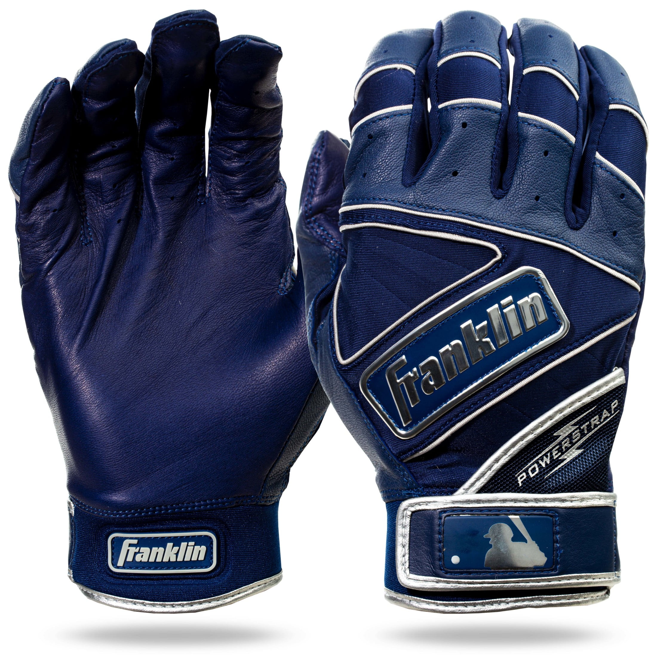 Franklin Sports MLB Batting Gloves - Powerstrap Chrome Adult Men's + Youth Batting Gloves Pair - Baseball + Softball Gear - Navy - Adult Extra Large