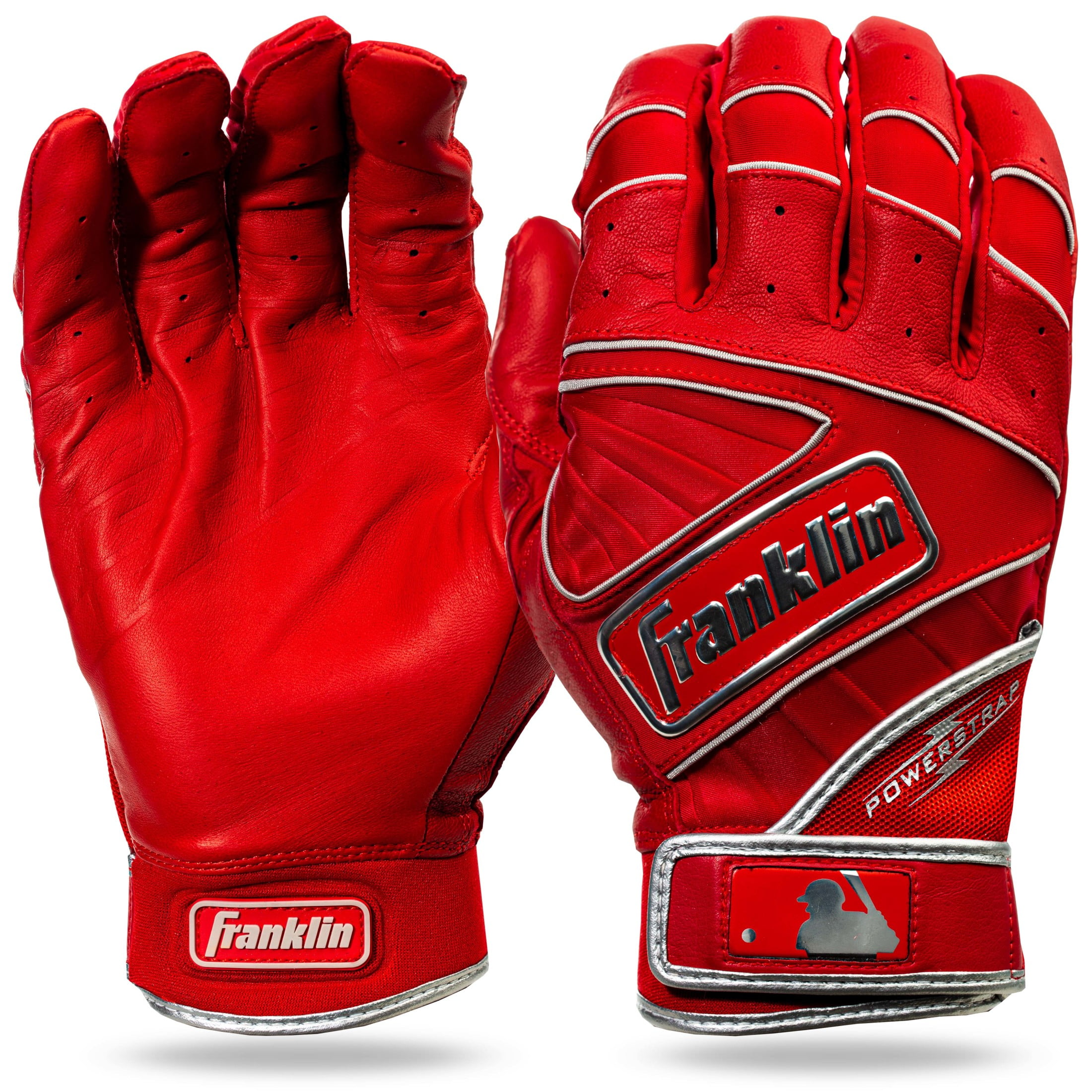 Franklin Sports MLB Batting Gloves - Powerstrap Chrome Adult Men's + Youth Batting Gloves Pair - Baseball + Softball Gear - Red - Adult Medium
