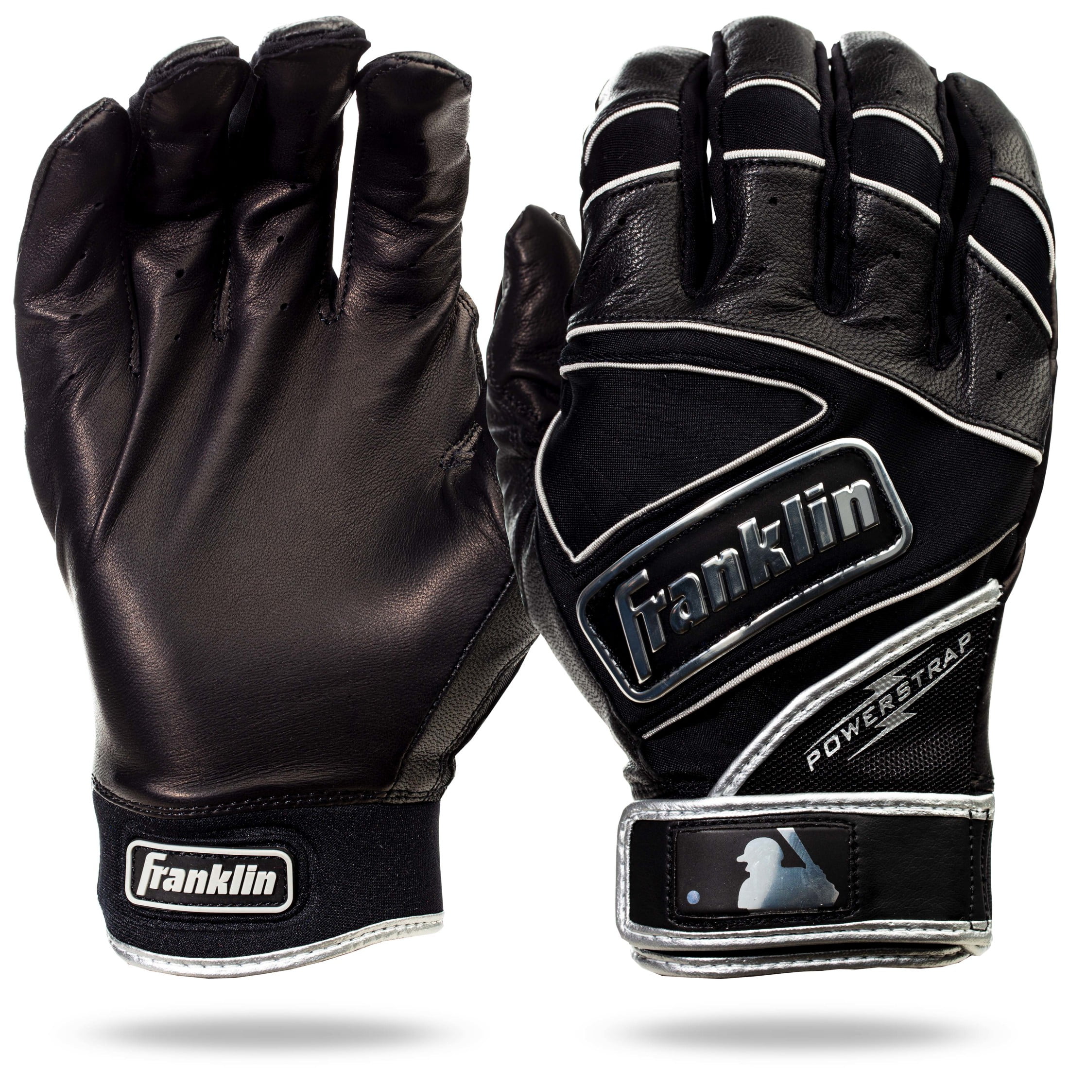 Franklin Sports MLB Batting Gloves - Powerstrap Chrome Adult Men's + Youth Batting Gloves Pair - Baseball + Softball Gloves - Black - Adult Large
