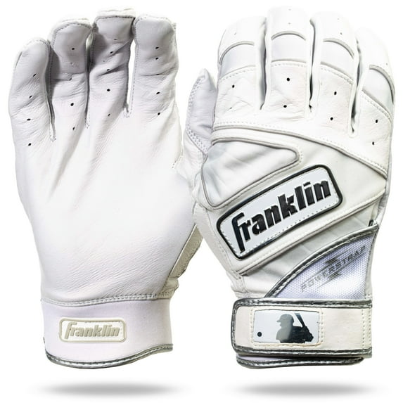 Franklin Sports MLB Batting Gloves - Powerstrap Chrome Adult Men's + Youth Batting Gloves Pair - Baseball + Softball Gloves - White - Adult X-Large