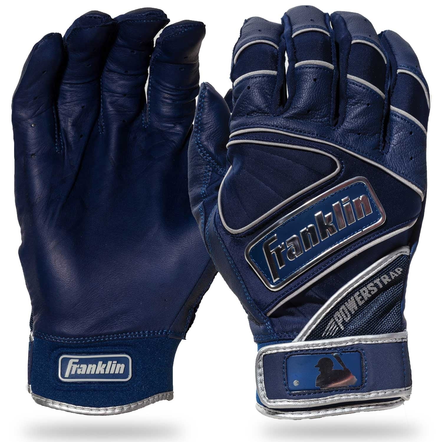 Franklin Sports MLB Batting Gloves Powerstrap Navy Chrome Adult
