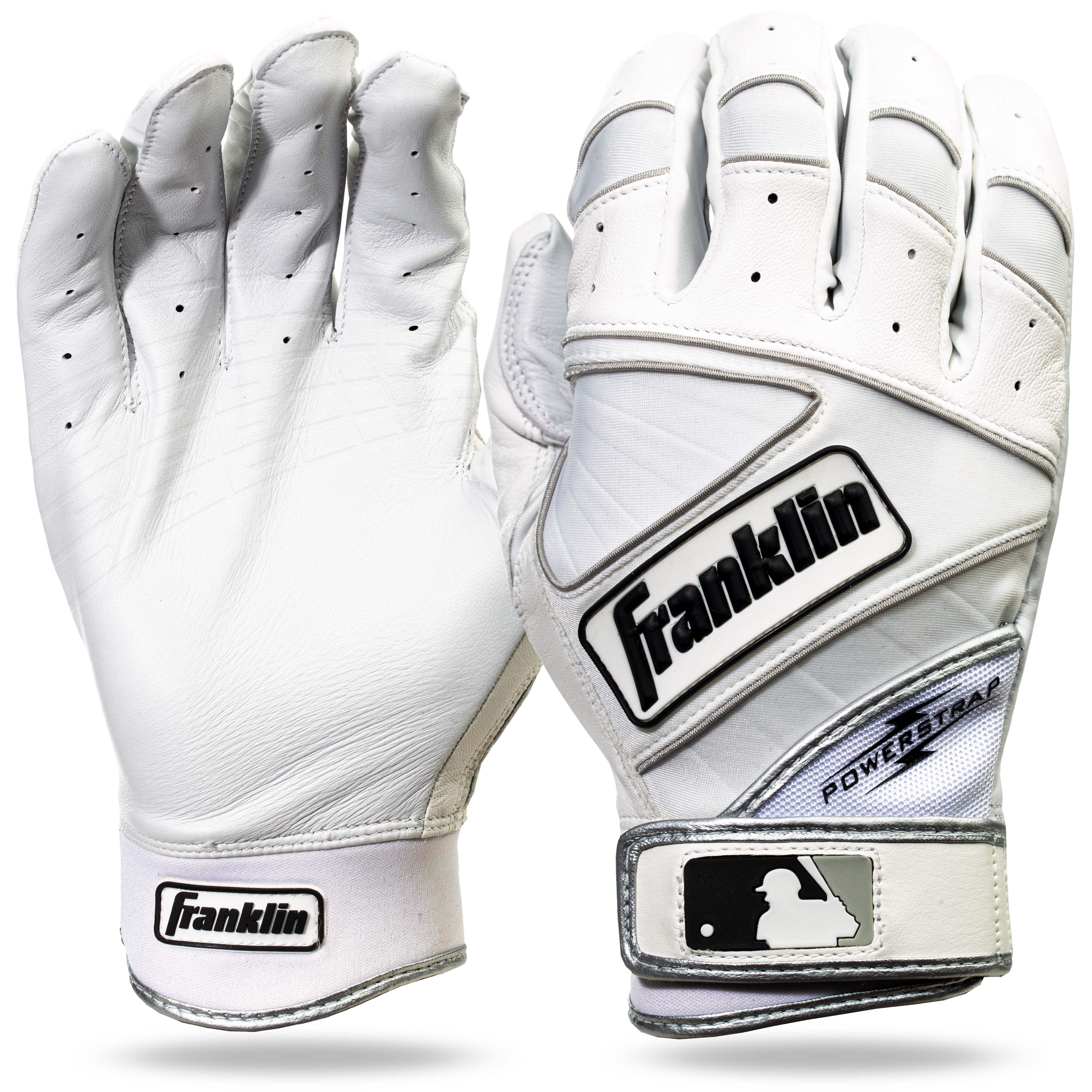 Franklin Sports MLB Batting Gloves Powerstrap Pearl White