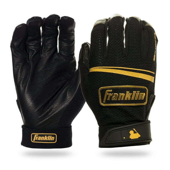 Franklin Sports MLB Classic One LT Baseball Batting Gloves - Black/Gold - X Large - 1 Pair - Leather