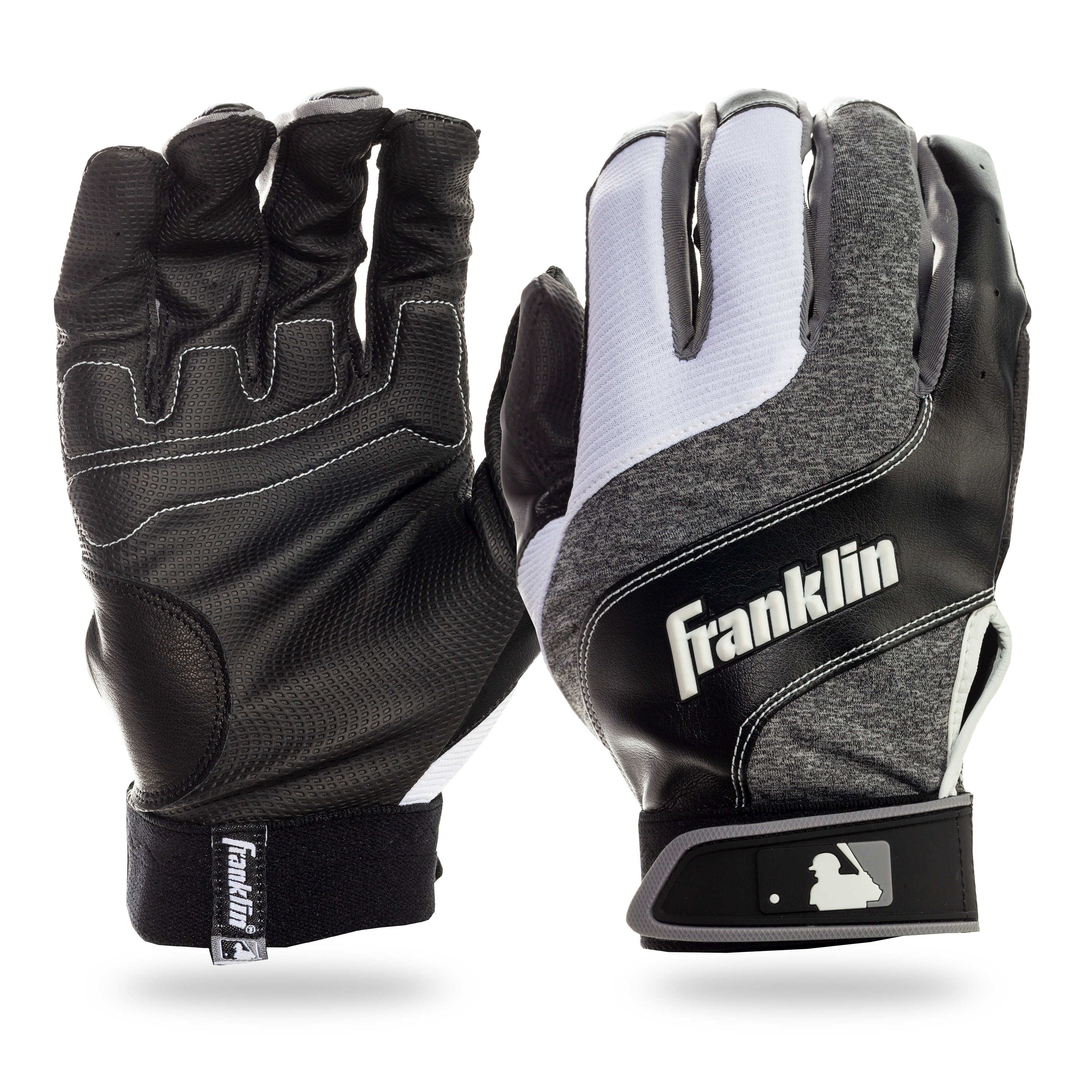 Franklin Sports MLB Shockwave Baseball Batting Gloves, Black / Gray / White, Youth Medium