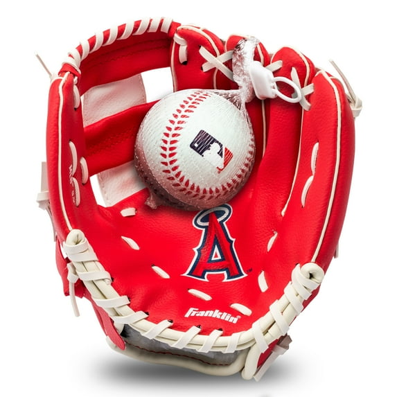 Franklin Sports MLB Youth Tee ball Glove and Ball Set - Kids Los Angeles Angels Baseball and Tee ball Glove and Ball - Perfect First Kids Glove - 9.5"