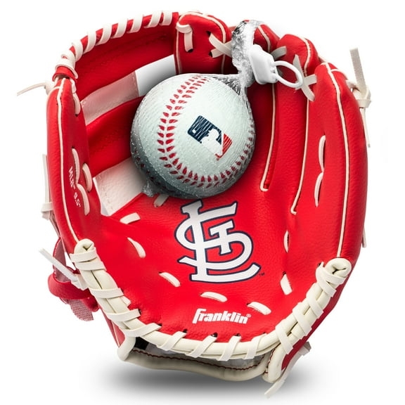 Franklin Sports MLB Youth Tee ball Glove and Ball Set - Kids St. Louis Cardinals Baseball and Tee ball Glove and Ball - Perfect First Kids Glove - 9.5"