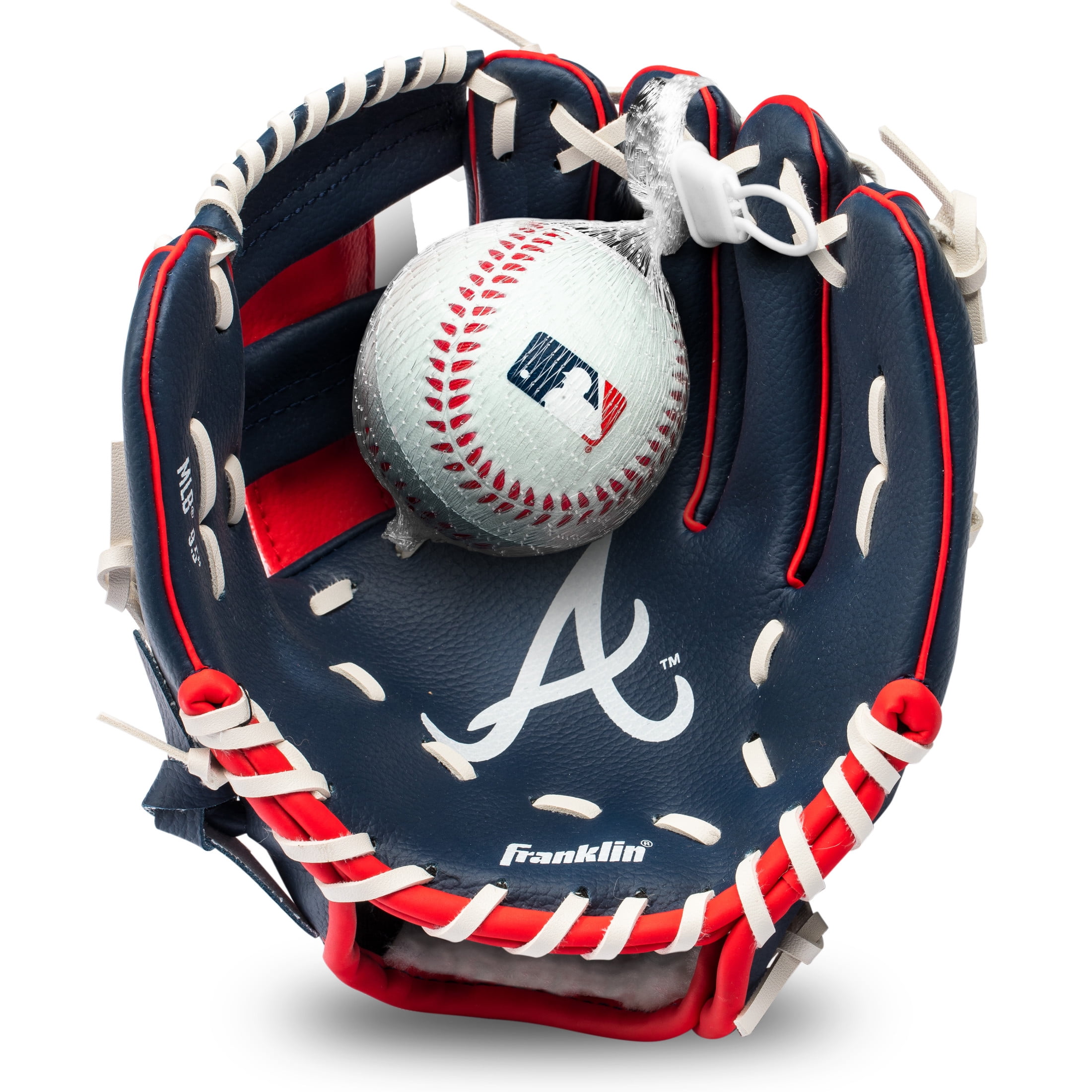 Franklin Sports MLB Atlanta Braves Youth Teeball Glove + Ball Set, 9.5 in