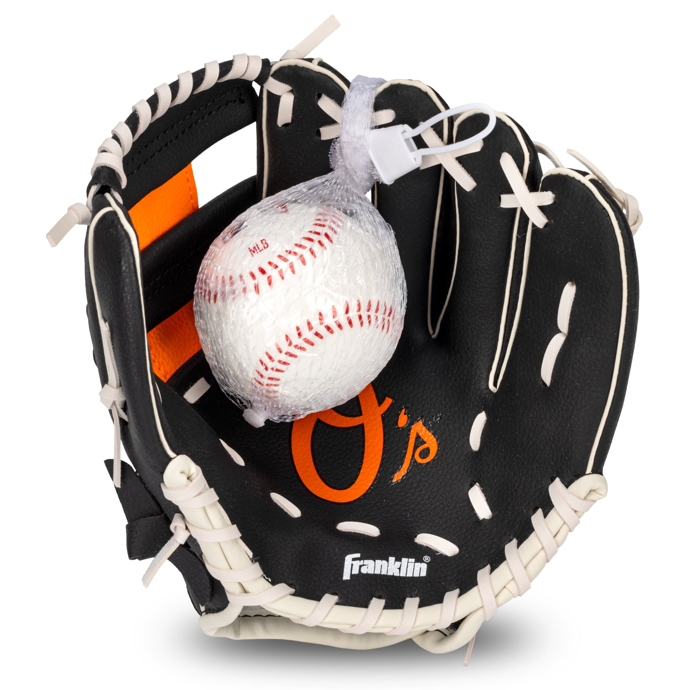 Franklin Sports MLB Baltimore Orioles Youth Teeball Glove + Ball Set, 9.5 in