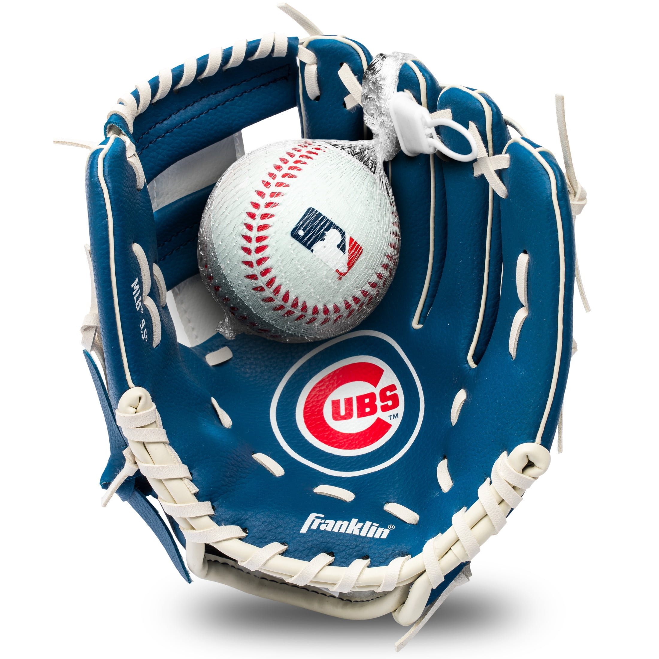 Franklin Sports MLB Chicago Cubs Youth Teeball Glove + Ball Set, 9.5 in