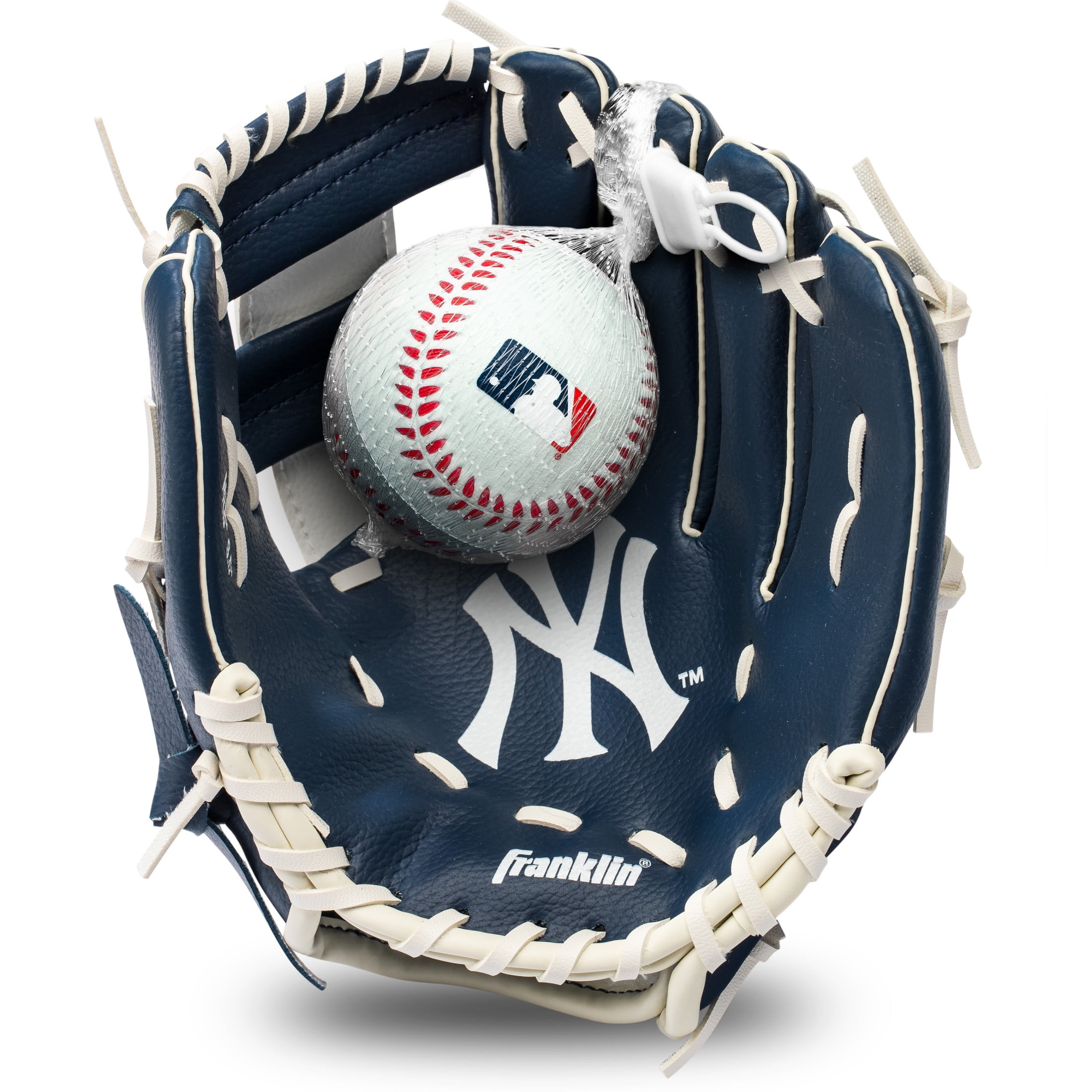 Franklin Sports MLB New York Yankees Youth Teeball Glove + Ball Set, 9.5 in