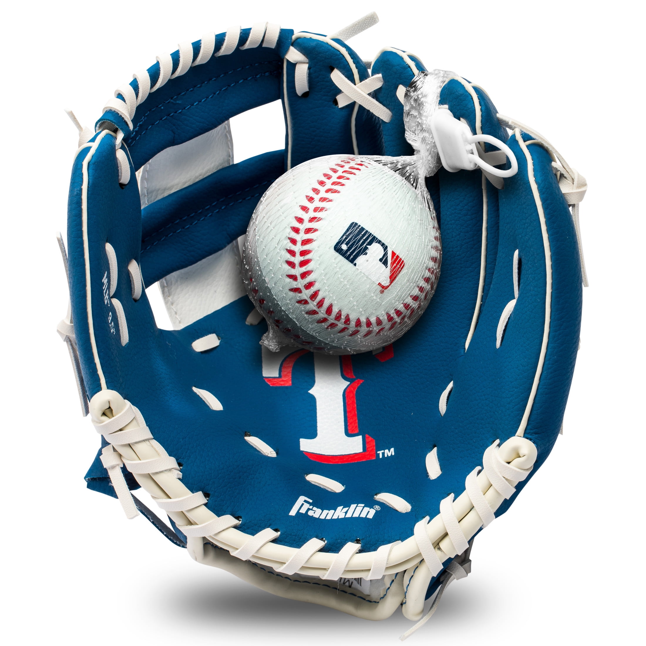 Franklin Sports MLB Texas Rangers Youth Teeball Glove + Ball Set, 9.5 in