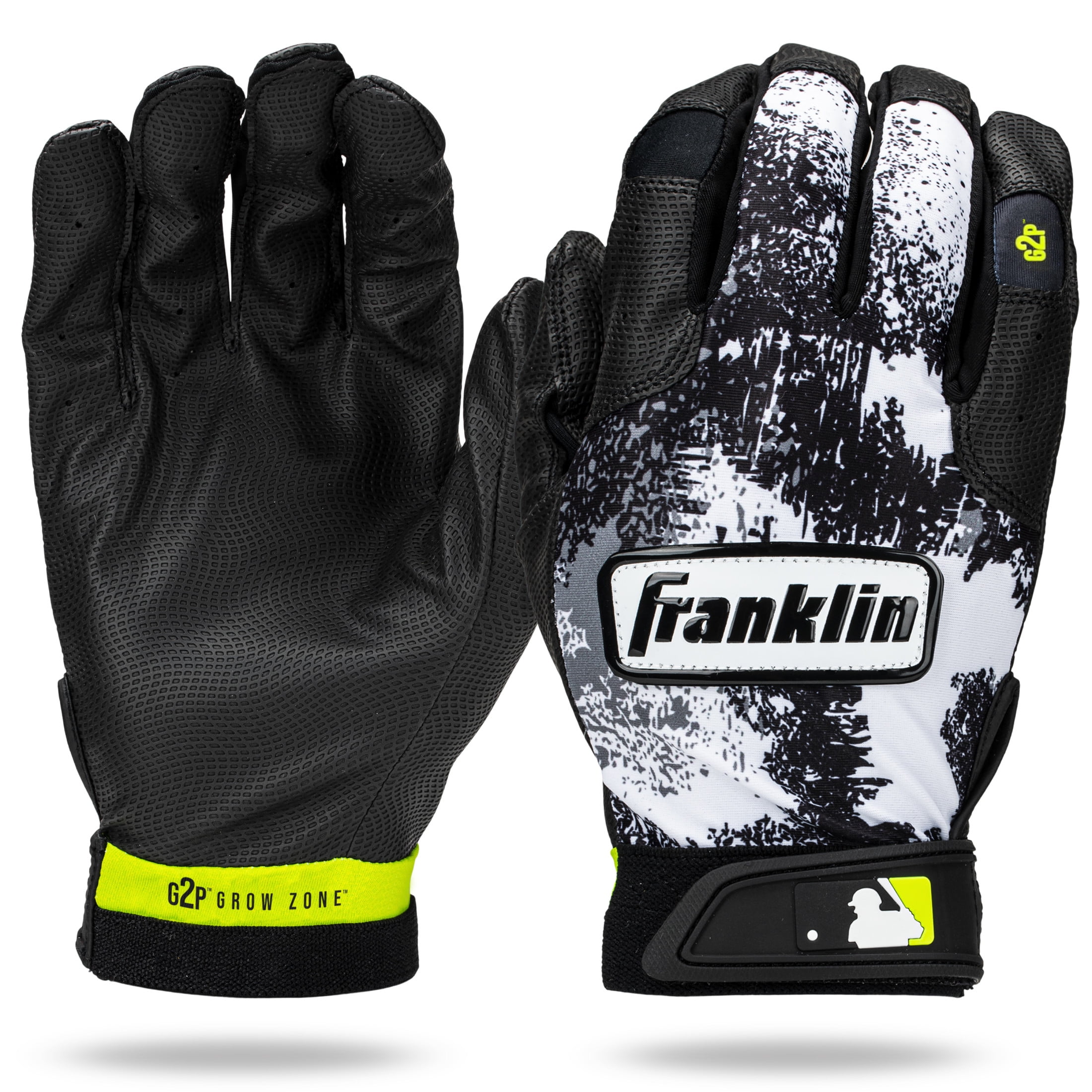Franklin Sports MLB Youth Teeball Batting Gloves - Grow to Pro Kids Baseball + Softball Batting Gloves - Boys + Girls Batting Gloves for Teeball, Baseball + Softball - Black/White - Youth XX Small