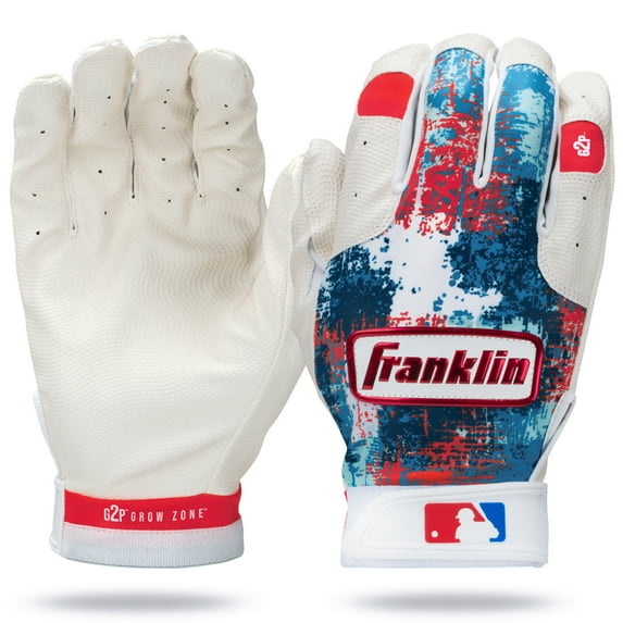 Franklin Sports MLB Youth Teeball Batting Gloves - Grow to Pro Kids Baseball + Softball Batting Gloves - Boys + Girls Batting Gloves for Teeball, Baseball + Softball - Red/White/Blue - Youth Medium