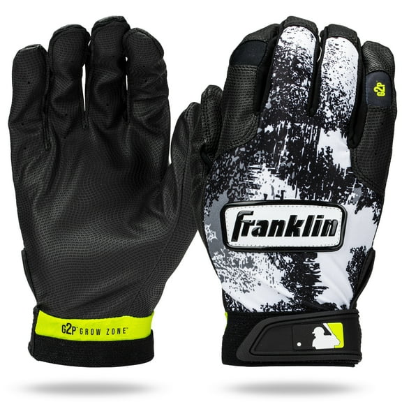 Franklin Sports MLB Youth Teeball Batting Gloves - Grow to Pro Kids Baseball + Softball Batting Gloves - Boys + Girls Pairs for Teeball, Baseball + Softball - Black/White - Youth Medium
