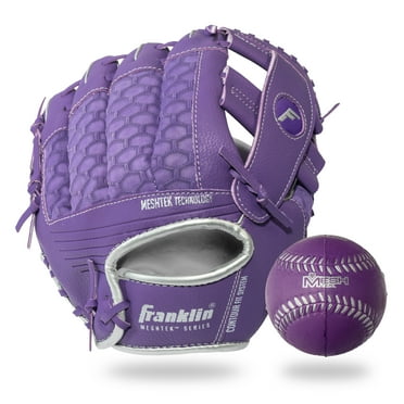 Franklin Sports Meshtek Teeball Fielding Glove with Ball - Left Hand Throw - 9.5" - Purple/Chrome