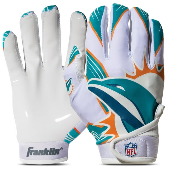 Franklin Sports Miami Dolphins Youth NFL Football Receiver Gloves - Official NFL Team Logos - Kids Football Gear + Accessories - Youth XS/S Pair