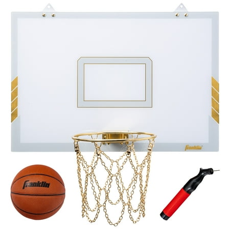 Franklin Sports Mini Basketball Hoop - Premium Gold Chrome Wall Mounted Backboard Mini Hoop with Rim Net - Mini Ball Included - Perfect Bedroom Accessory