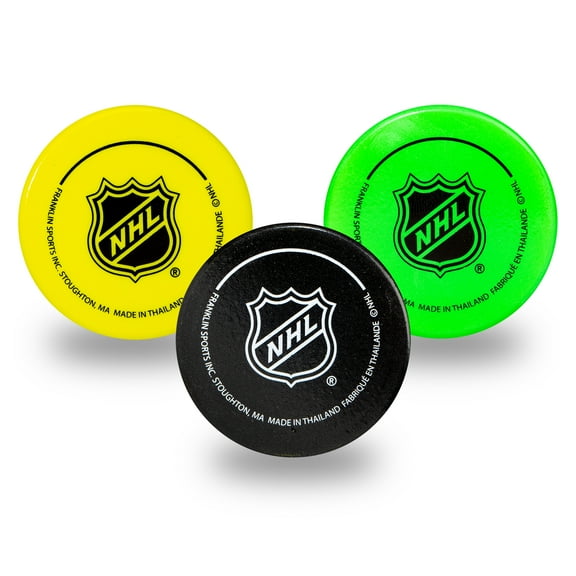 Franklin Sports Mini Foam Hockey Pucks - Indoor Knee Hockey Pucks for Kids - 3 Soft Foam Hockey Pucks